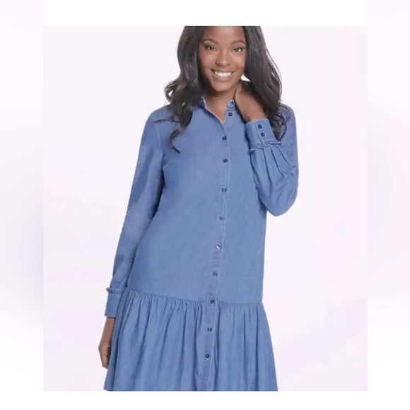 Draper James Denim Chambray Flounce Dress Size 6 EUC - Picture 1 of 4